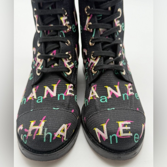 Chanel 2019 Interlocking CC Logo Multi Colored Combat Boots Size 37.5 - Picture 8 of 16